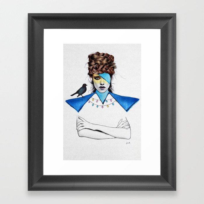 Blue Girl & Black Bird Framed Art Print