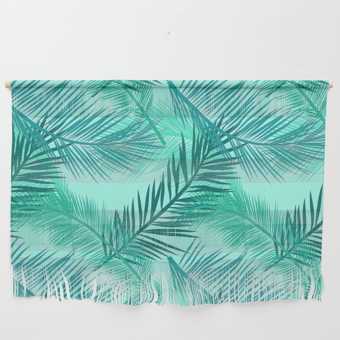 Palm Leaf Print, Turquoise, Teal and Aqua Wall Hanging