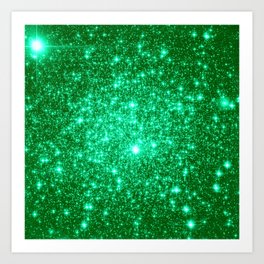 Emerald Green Glitter Stars Art Print