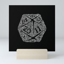 d20 - white on black - icosahedron doodle pattern Mini Art Print