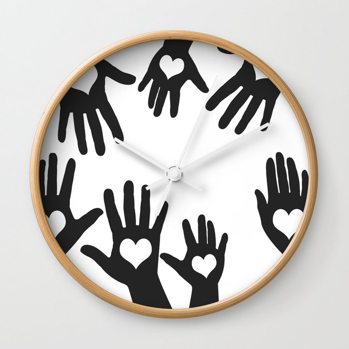 Heart Hand Graphic - Black and white Wall Clock