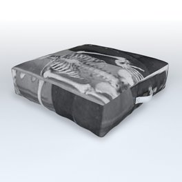 Edgar Allan Poe with Skull and Skeleton macabre black and white photograph Outdoor Floor Cushion