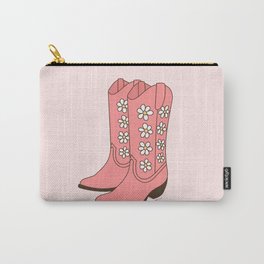 Western Vintage Floral Cowgirl Boots on Daisies in Blush and Pink Carry-All Pouch
