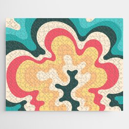 Abstract Blossoming Swirl Art in Summer Beach Color Palette Jigsaw Puzzle
