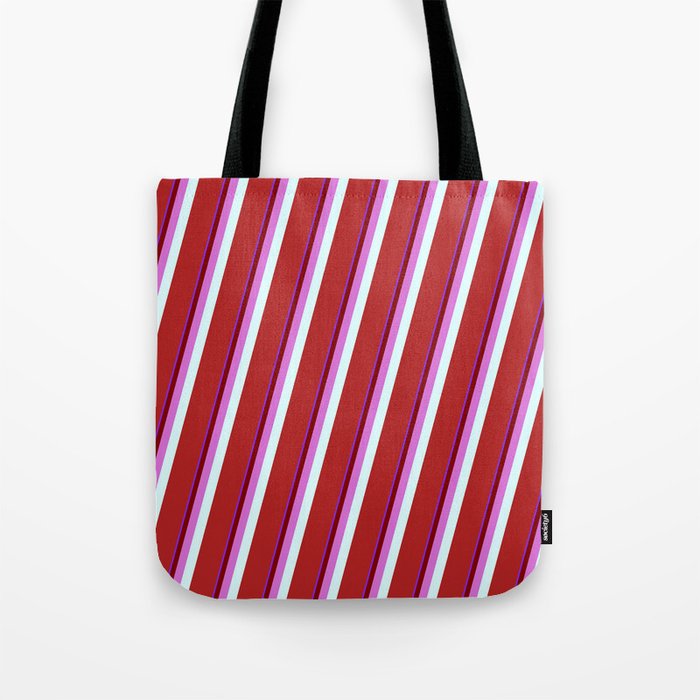 Eyecatching Purple, Maroon, Orchid, Light Cyan, and Red Colored Lined/Striped Pattern Tote Bag
