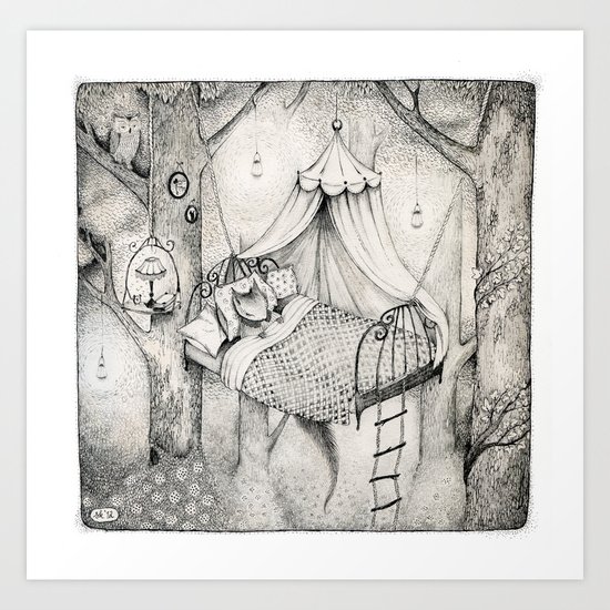 bed in the woods Art Print
