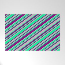 [ Thumbnail: Purple, Grey, and Green Colored Lines Pattern Welcome Mat ]