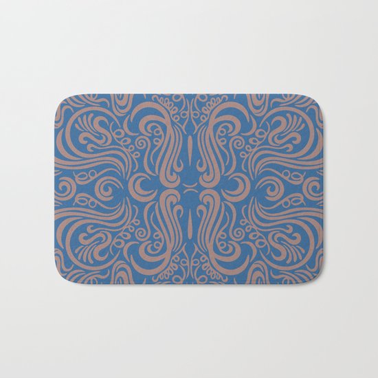 Vintage Ornaments Blue Bath Mat