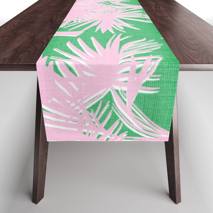Retro Palm Trees Pastel Pink and Kelly Green Table Runner