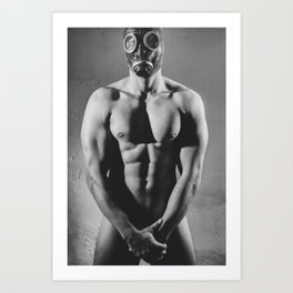 Photograph Erotic fetish style with sexy naked man wearing gasmask #0021 Art Print