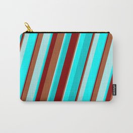 [ Thumbnail: Maroon, Sienna, Turquoise, Cyan, and Dark Turquoise Colored Stripes/Lines Pattern Carry-All Pouch ]