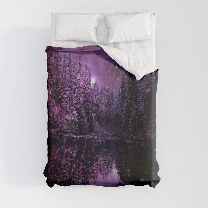 A Cold Winter's Night Deep Purple Winter Wonderland Duvet Cover by