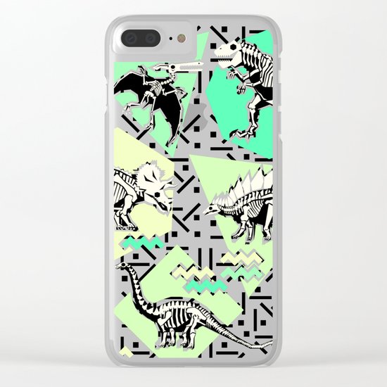 90's Dinosaur Skeleton Neon Pattern Clear iPhone Case