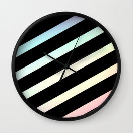 Diagonal Rainbow Stripes on Black Pink Aqua Lavender Wall Clock
