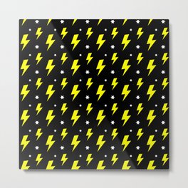 Lightning Bolt Pattern (black/white/yellow) Metal Print | White, Electric, Thunder, Lightening, Thunderbolt, Strike, Electricity, Shock, Lightning, Drawing 