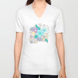 Petal Blossom, Floral Graphic V Neck T Shirt