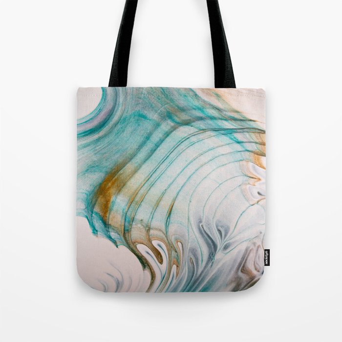 teal gold and white acrylic waves Tote Bag