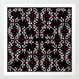 Embroidered cross-stitch seamless pattern with ethnic motifs Art Print