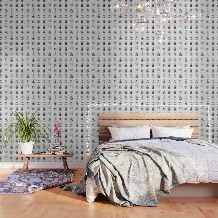 Cactus Bunch Grid Rose Gold Gray Green Wallpaper By Naturemagick