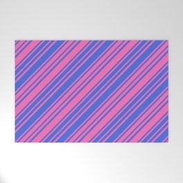 [ Thumbnail: Hot Pink and Royal Blue Colored Lines/Stripes Pattern Welcome Mat ]