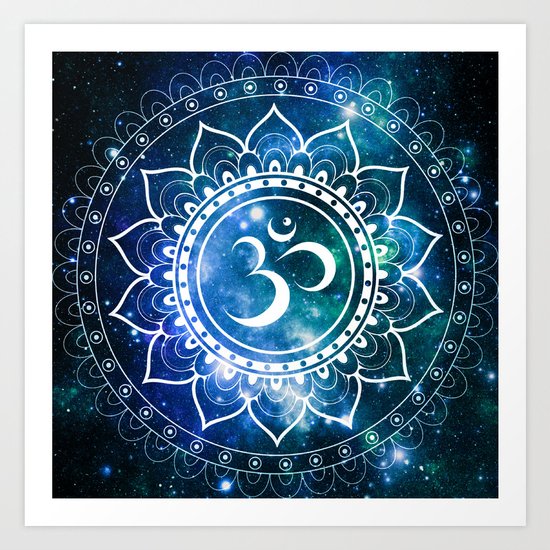Om Mandala : Blue Green Galaxy Art Print