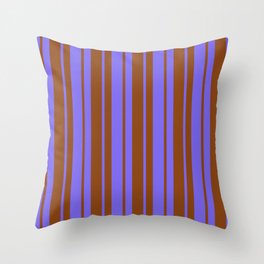 [ Thumbnail: Medium Slate Blue & Brown Colored Stripes/Lines Pattern Throw Pillow ]