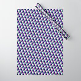 [ Thumbnail: Eyecatching Hot Pink, Dark Cyan, Beige, Gray, and Dark Blue Colored Lines/Stripes Pattern Wrapping Paper ]