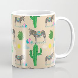 Cute donkey,cactus plants pattern,beige background  Coffee Mug