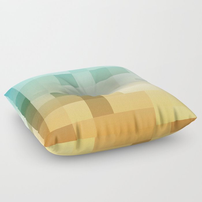 geometric pixel square pattern abstract background in yellow brown blue Floor Pillow