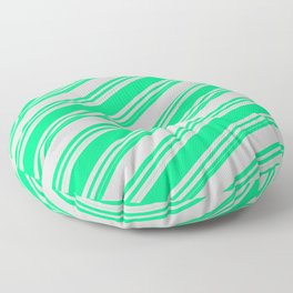 [ Thumbnail: Green and Light Gray Colored Striped Pattern Floor Pillow ]