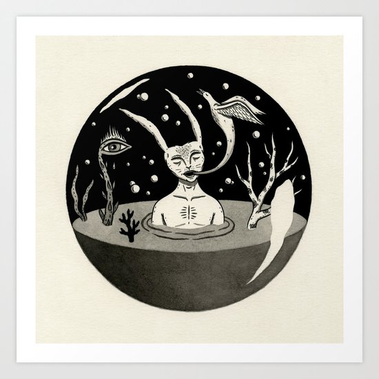 Water Orb with Rabbit Art Print