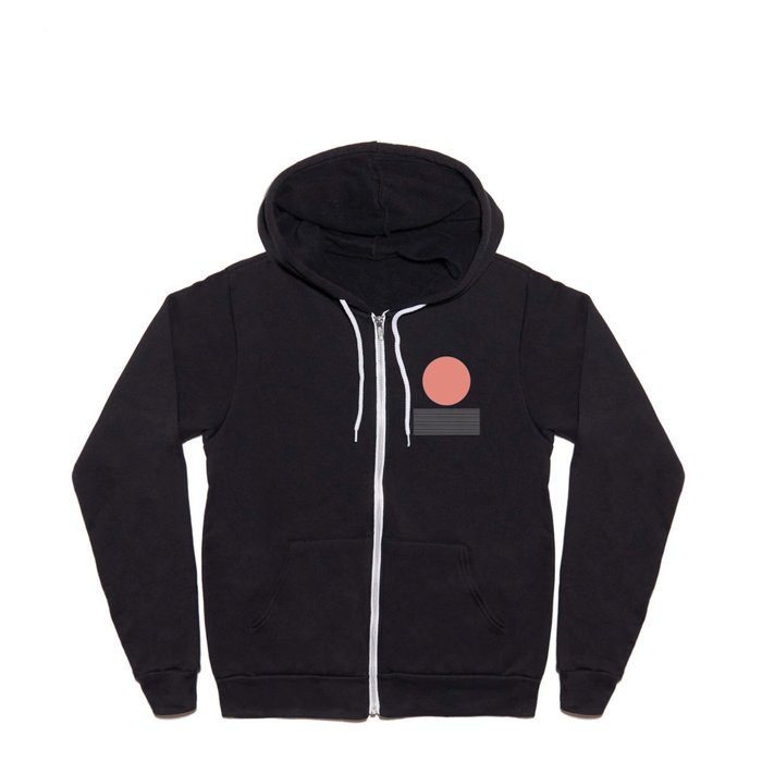 Geometric Circle and Lines in Coral and Black Full Zip Hoodie