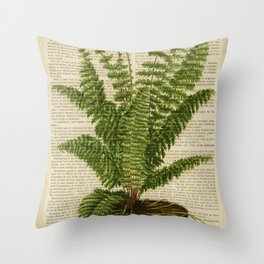 Botanical print on vintage book page - fern Throw Pillow