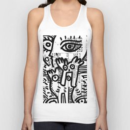 Creatures Graffiti Black and White on French Train Ticket Tank Top