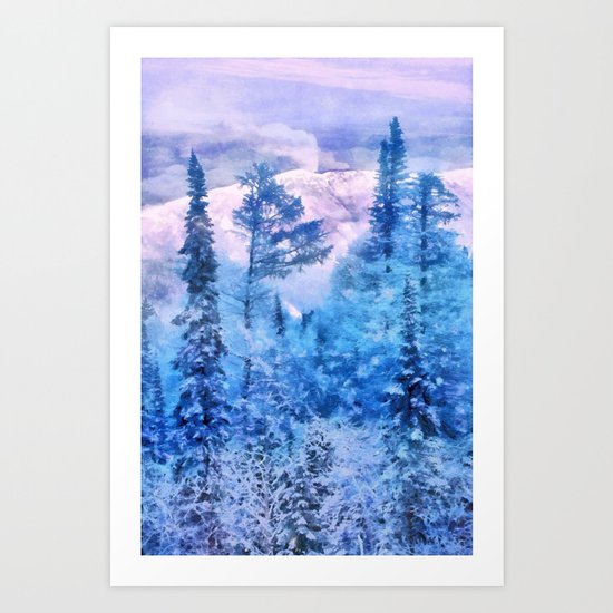 Winter forest in mountains Art Print