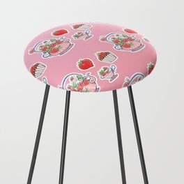 Strawberry teapot with cup and muffin Counter Stool