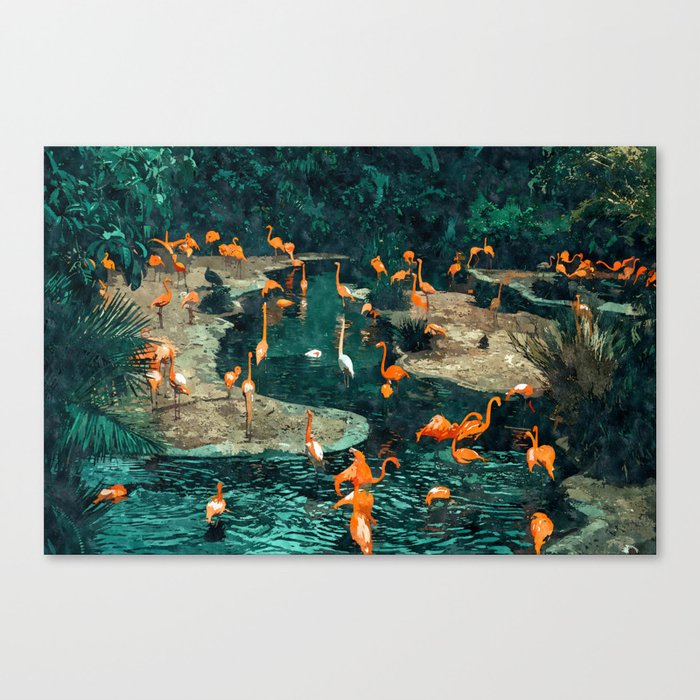 Flamingo Creek #flamingo #tropical #illustration Canvas Print