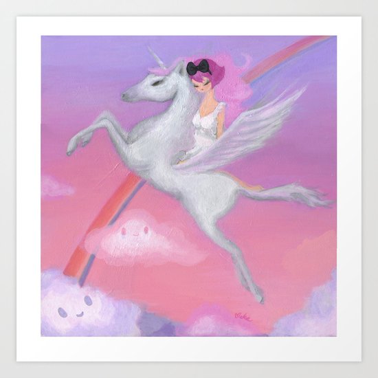 The Girl Who Flew Over the Clouds Art Print