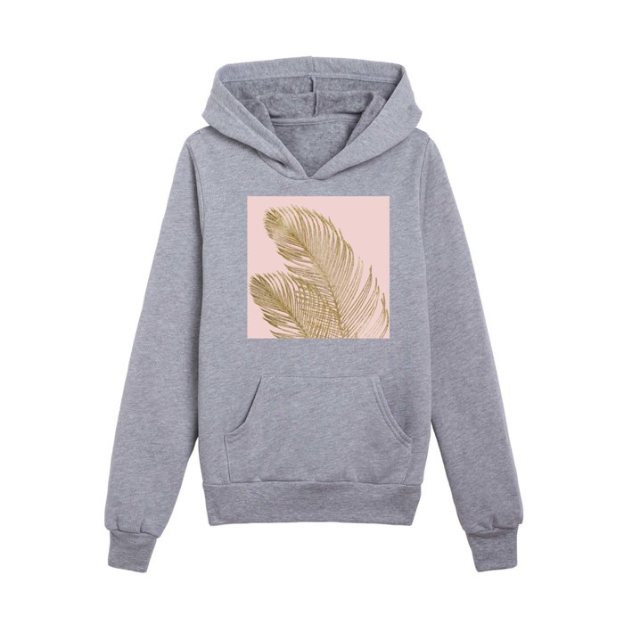 Palm Leaves Finesse Line Art with Gold Foil #3 (Faux Foil) #minimal #decor #art #society6 Kids Pullover Hoodie