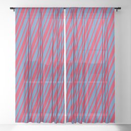 [ Thumbnail: Crimson & Blue Colored Striped/Lined Pattern Sheer Curtain ]