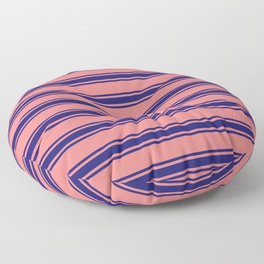 [ Thumbnail: Light Coral and Midnight Blue Colored Striped/Lined Pattern Floor Pillow ]