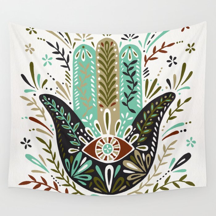 Hamsa Hand – Earth Palette Wall Tapestry