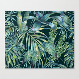 Watercolor green tropical leaves Canvas Print