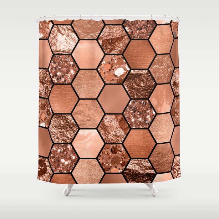 Rose gold hexaglam Shower Curtain