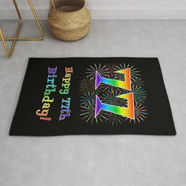 [ Thumbnail: 77th Birthday - Fun Rainbow Spectrum Gradient Pattern Text, Bursting Fireworks Inspired Background Rug ]