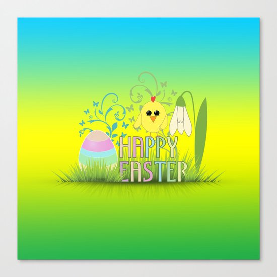 Happy Easter Egg, Chick and Snowdrop Canvas Print