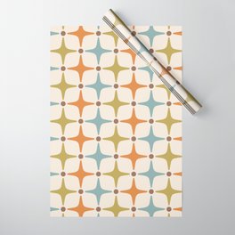 Mid Century Modern Star Pattern 817 Orange Brown Blue and Olive Green Wrapping Paper