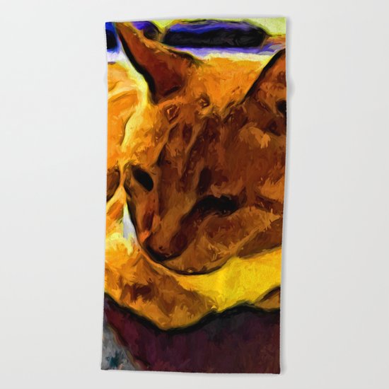 Orange and Yellow Cat Beach Towel