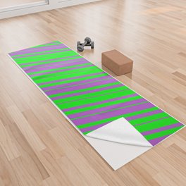 [ Thumbnail: Lime & Orchid Colored Lines Pattern Yoga Towel ]