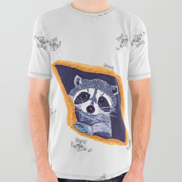 Peeking Raccoons #2 White Pallet - All Over Graphic Tee